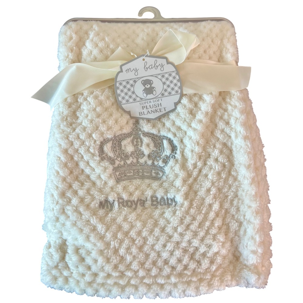 My Baby Super Soft Plush Blanket Cream Silver Crown My Royal Baby 30x40 NWT